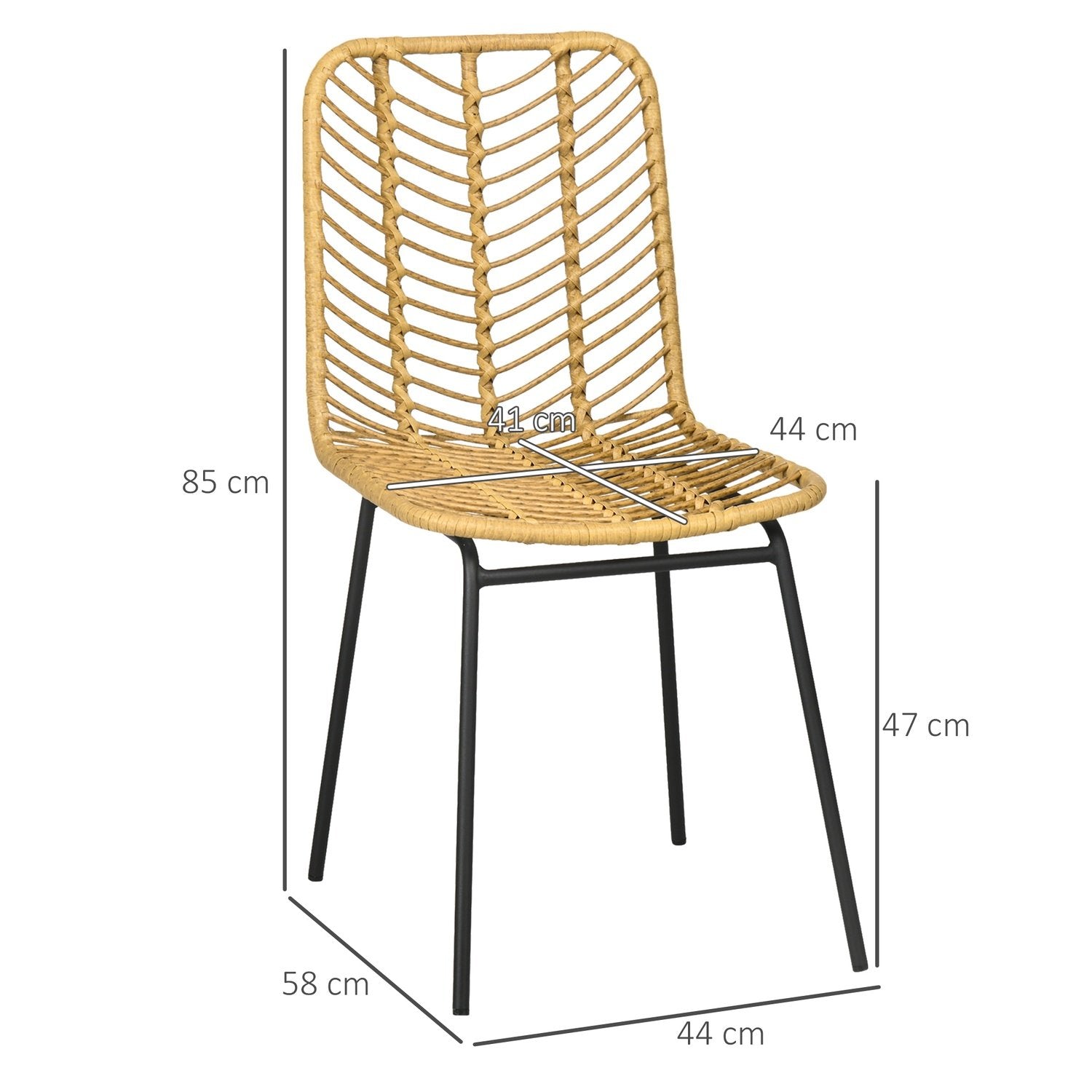 Matsalsstolset Om 2 Köksstolar Med Ryggstöd I Rottinglook, Stål, Gul, 44X58X85Cm För Matsal Och Vardagsrum