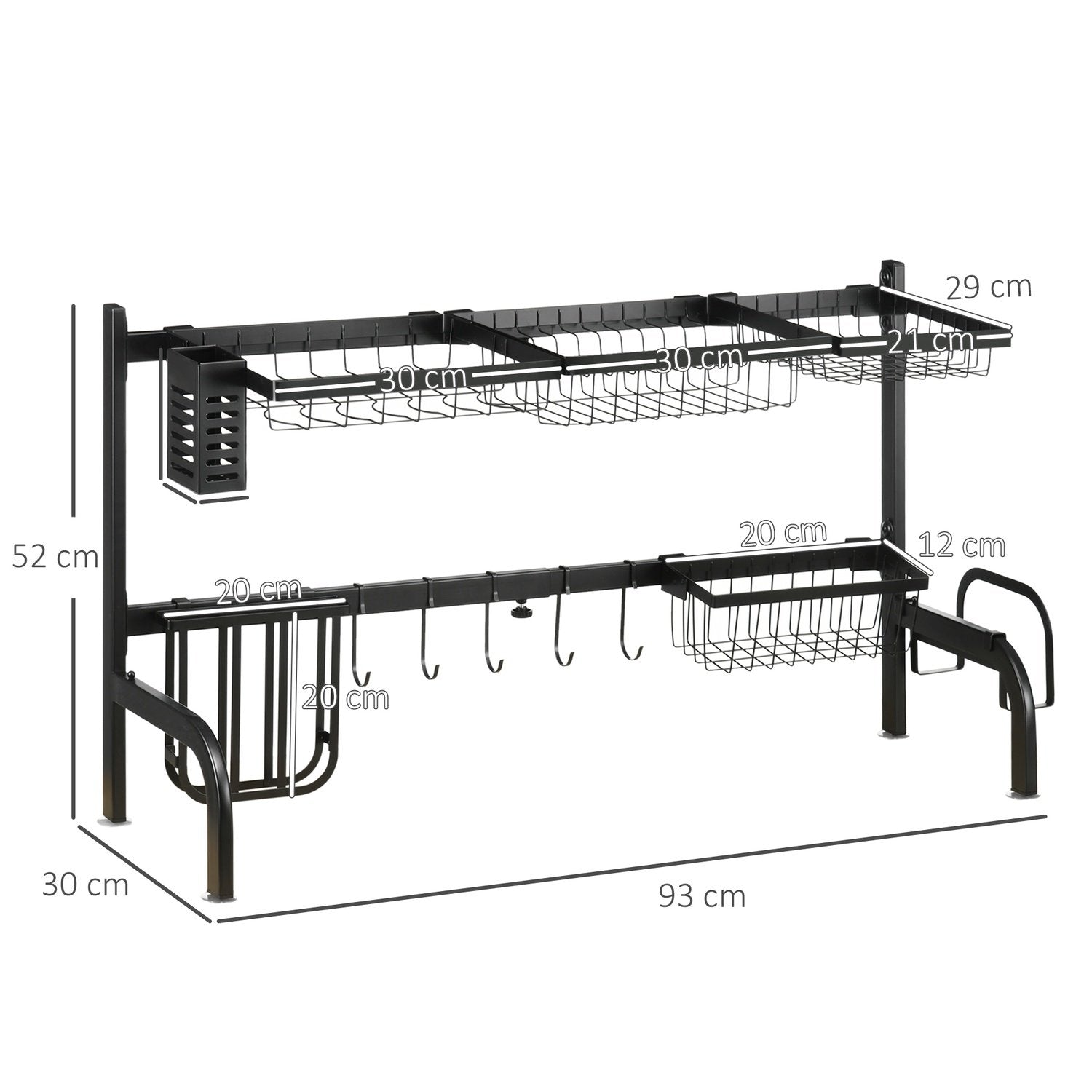 Diskavlopp 2-Vånings Diskavlopp, Diskavlopp Med Krokar, Droppbricka, Stål, Svart, 51-93Cm