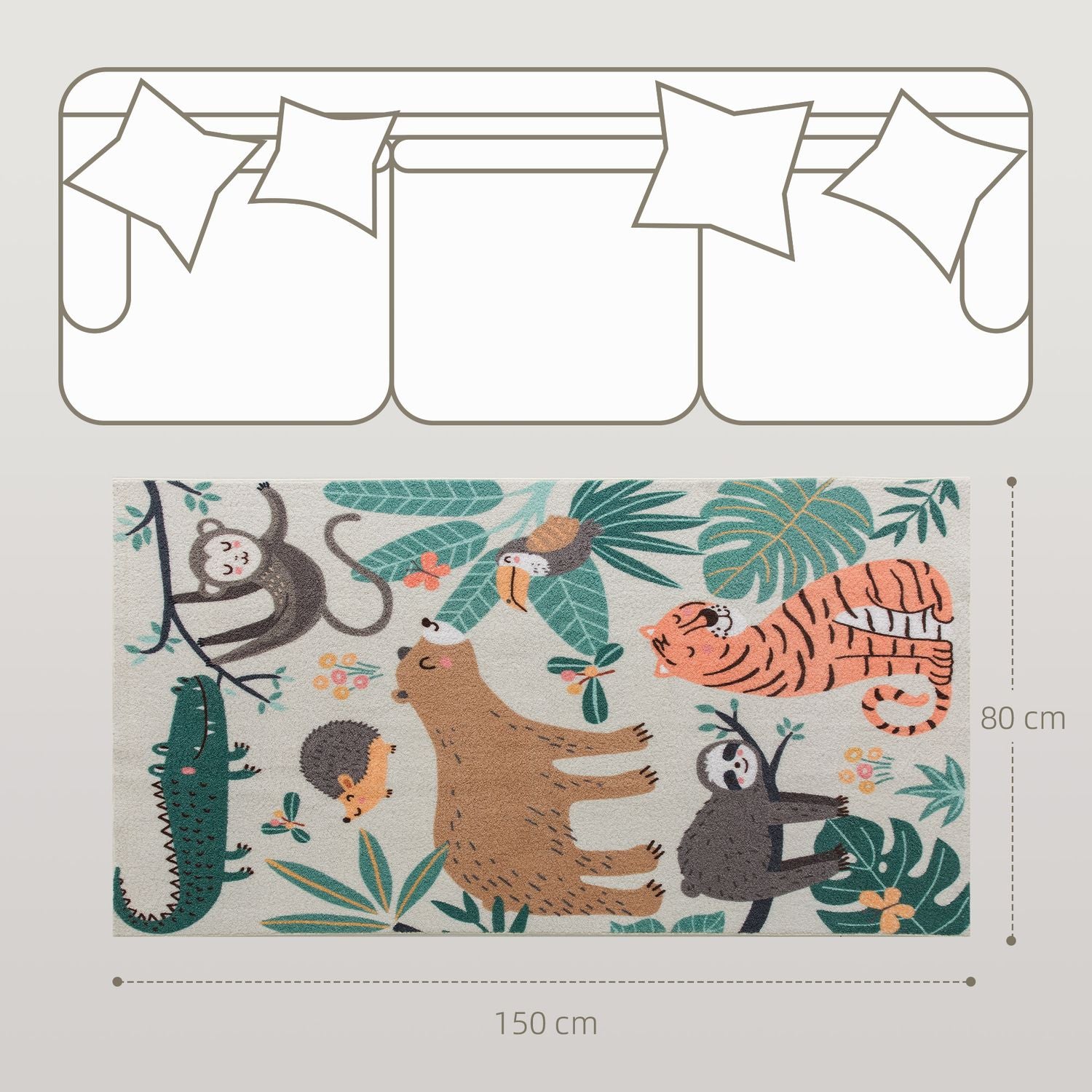 Djungelmönster fleecematta, lättskött, krämfärgad/flerfärgad