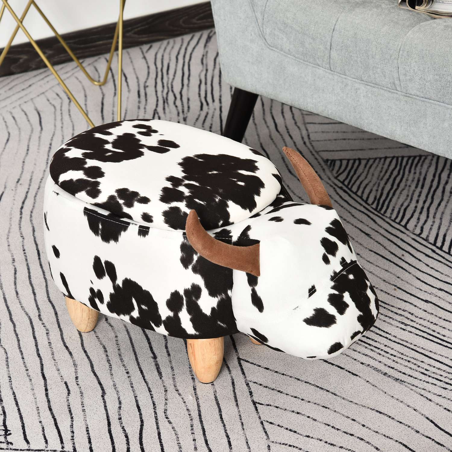 Djurpall med förvaring, stoppad grisdesign, svart/vit