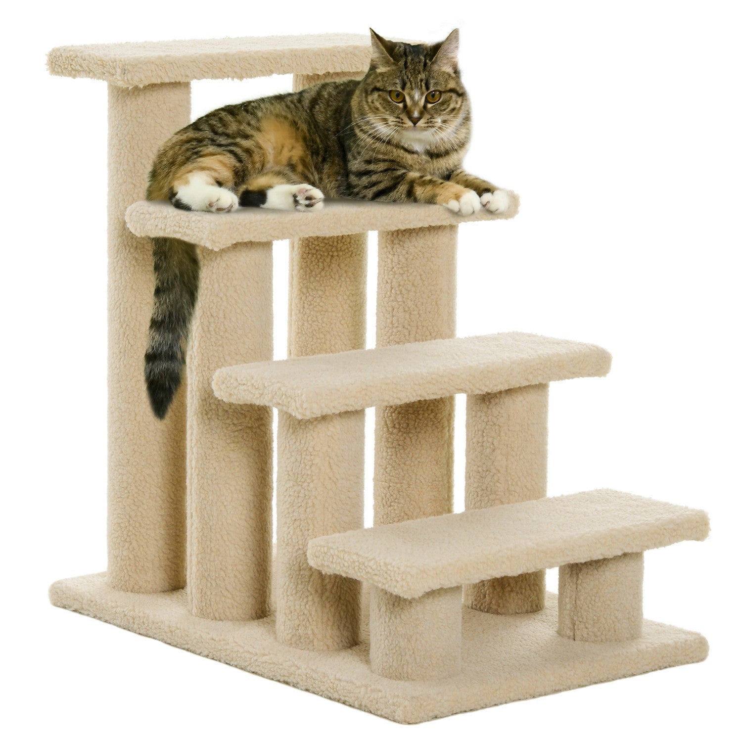 Djurtrappa, 4-stegs plysch, beige, 63,5x43x60 cm