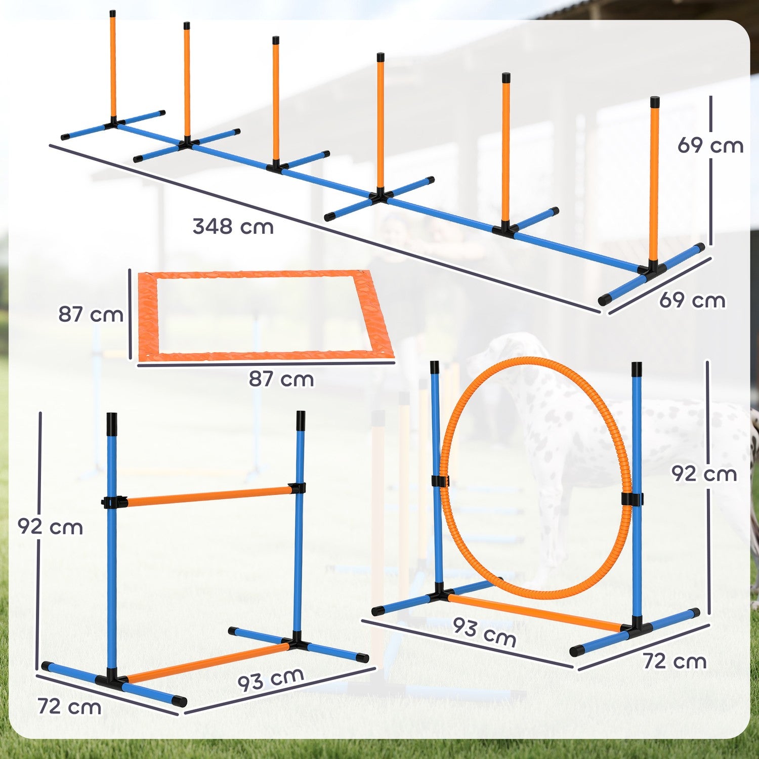 Dog Agility Set, justerbara häckar & slalomstavar, 9 delar