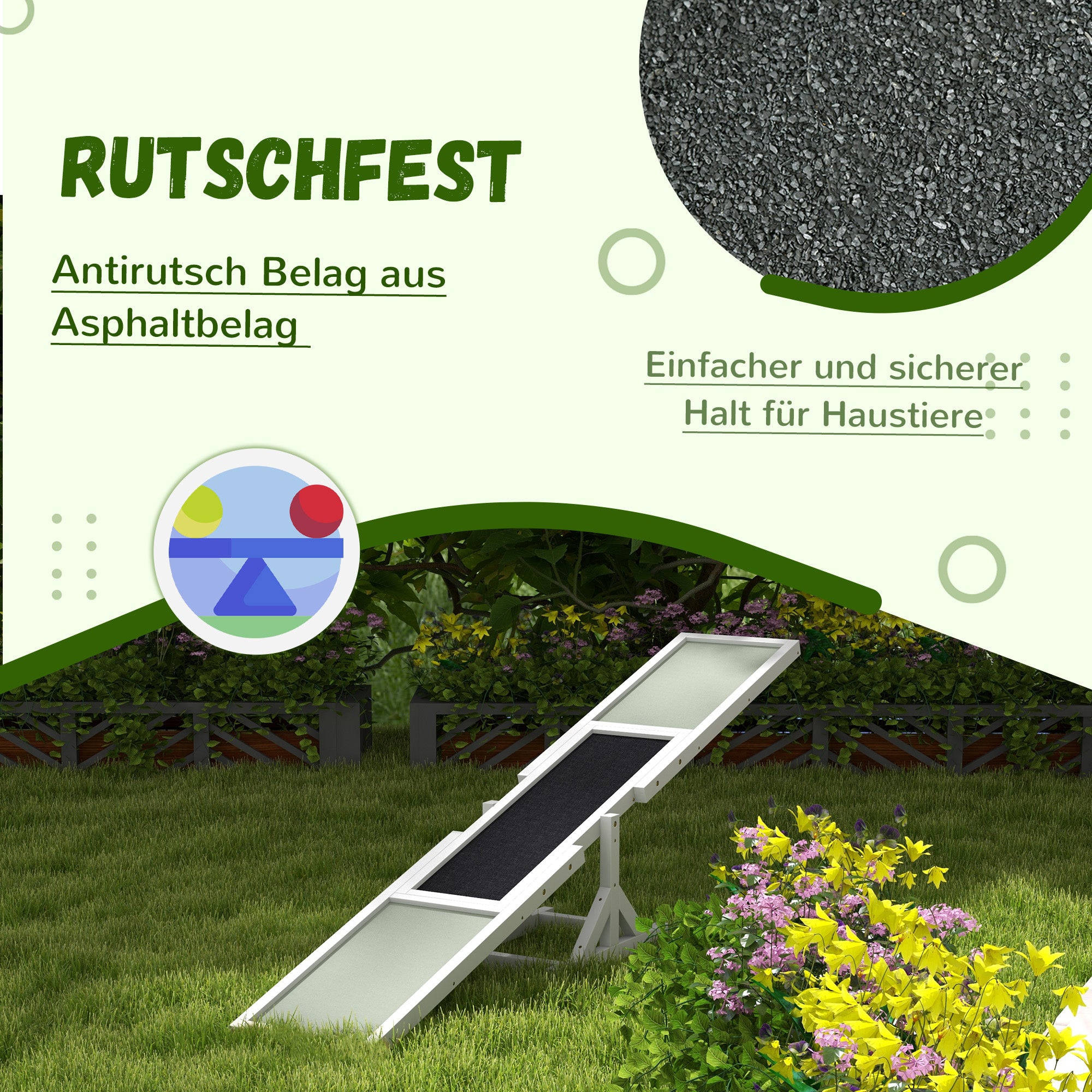 Dog Agility gungbräda, halkskyddad träramp för <30 kg