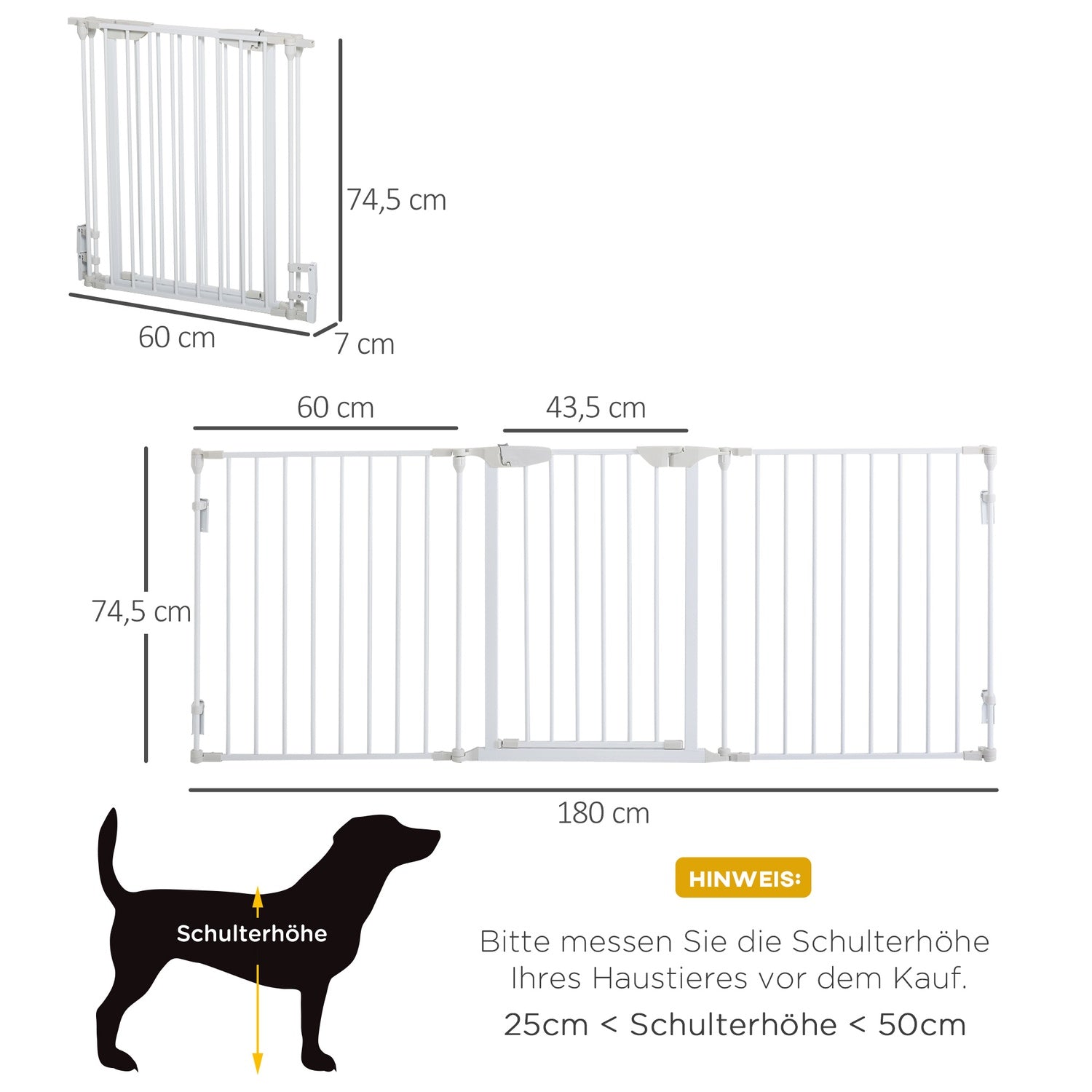 Dog Barrier Gate – Metall & Plast, 180x74,5 cm, Vit