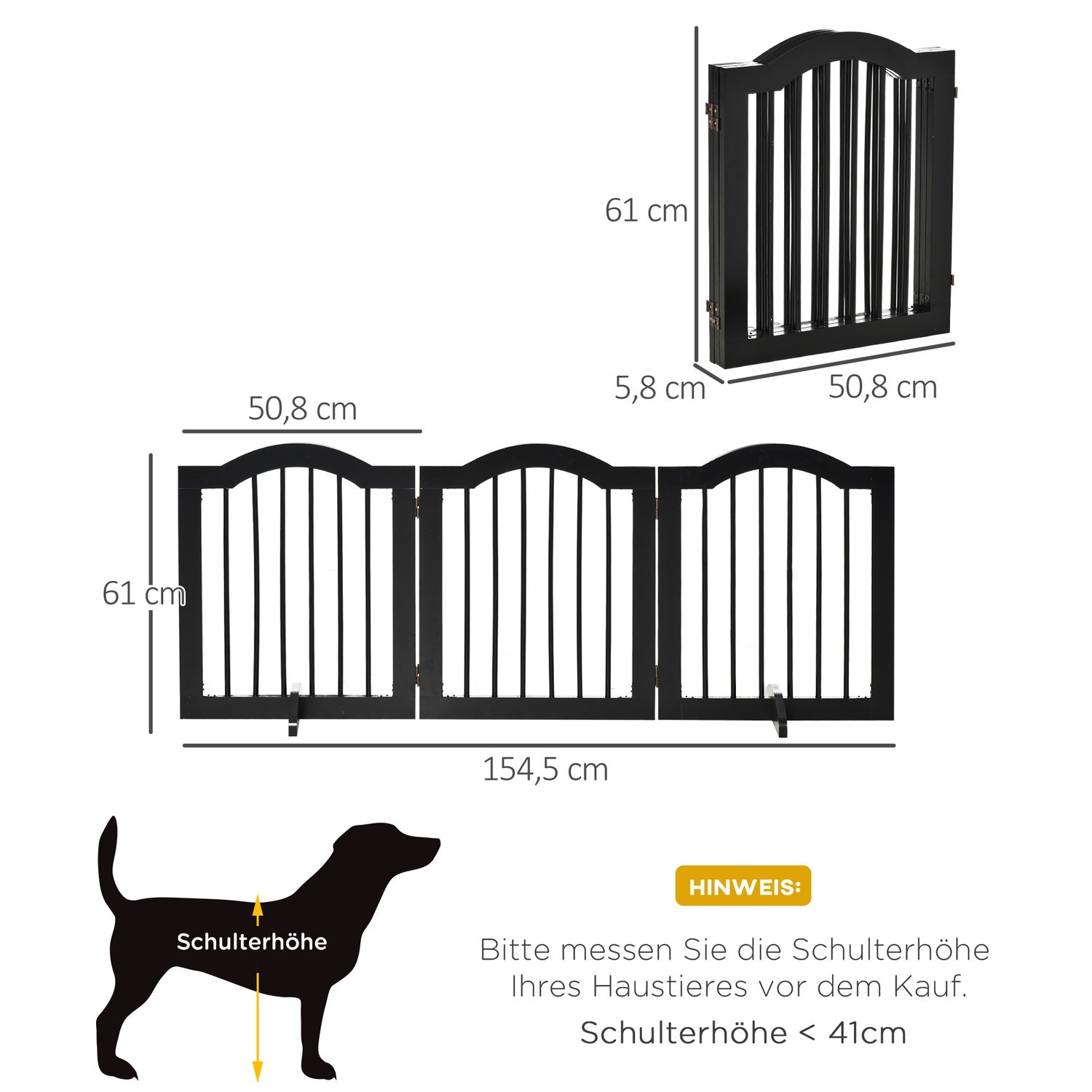 Dog Barrier Gate – Vikbar & Stabil, MDF, Svart 154,5X61Cm