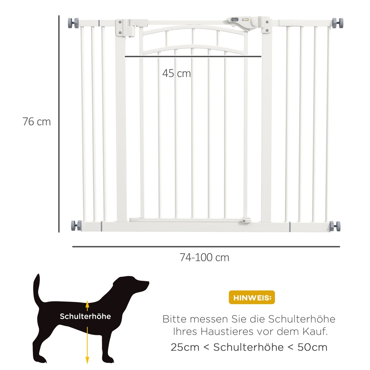 Dog Gate Barriär, Auto-Close, 74-100 Cm, Ingen borrinstallation