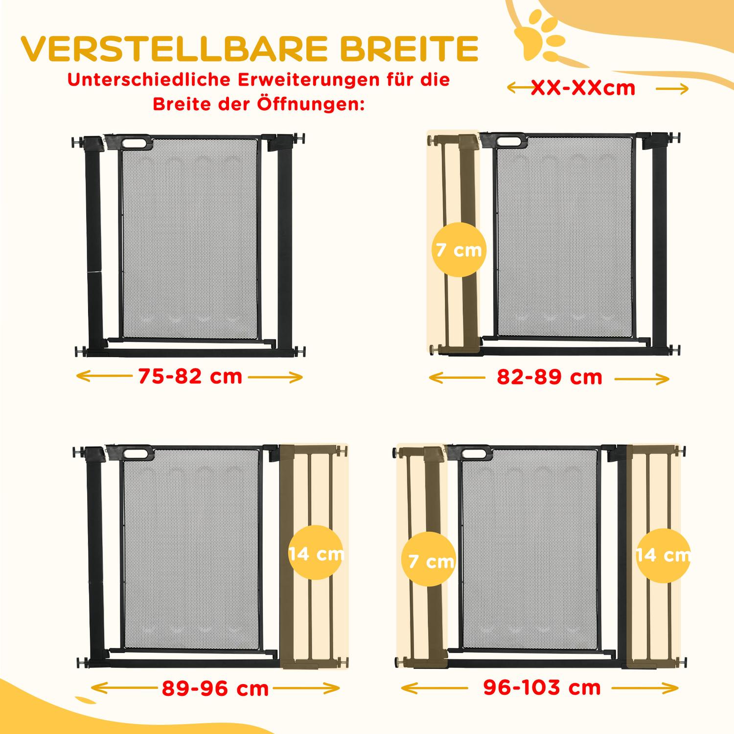 Dog Gate, No Drill, Auto-Close, Stål, 75-103 Cm, Svart