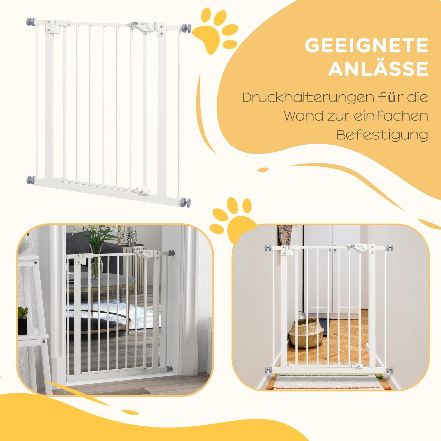 Dog Safety Gate, 74-80 cm, No-Drill, Metall & Plast
