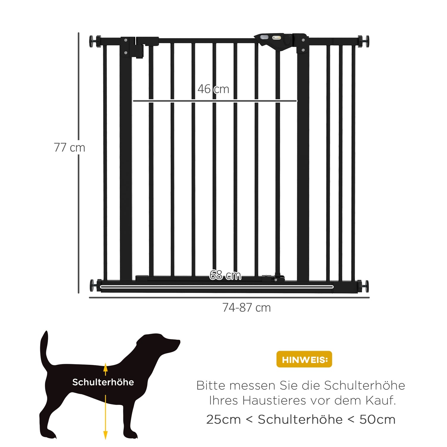 Dog Safety Gate – Justerbar, No-Drill, Svart, 74-87 cm