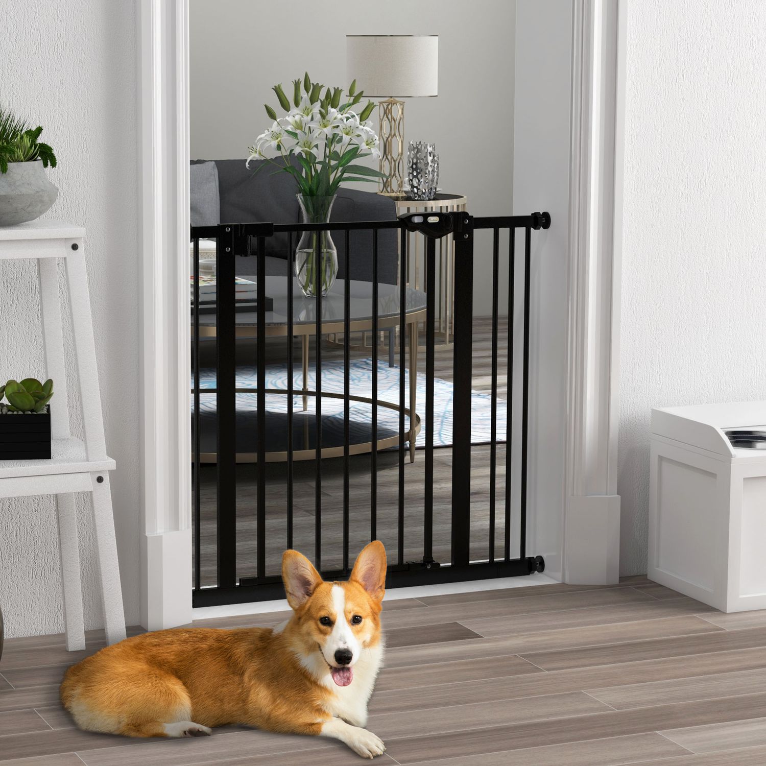 Dog Safety Gate – Justerbar, No-Drill, Svart, 74-87 cm