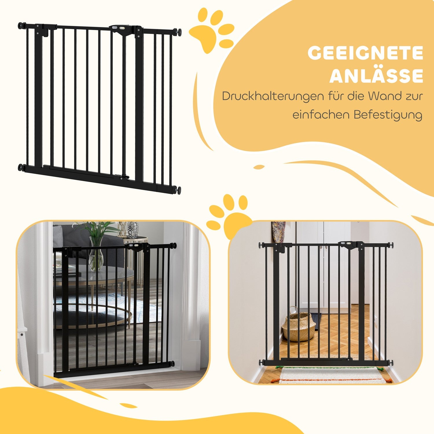 Dog Safety Gate – Justerbar, No-Drill, Svart, 74-87 cm