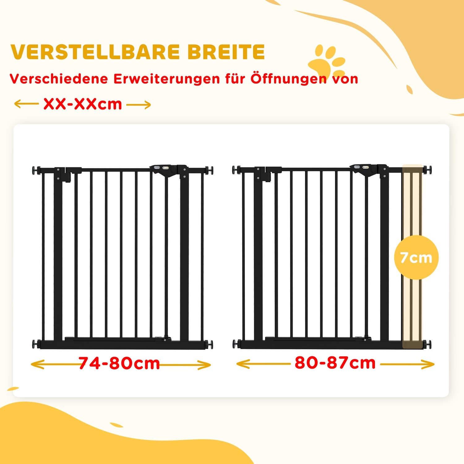 Dog Safety Gate – Justerbar, No-Drill, Svart, 74-87 cm