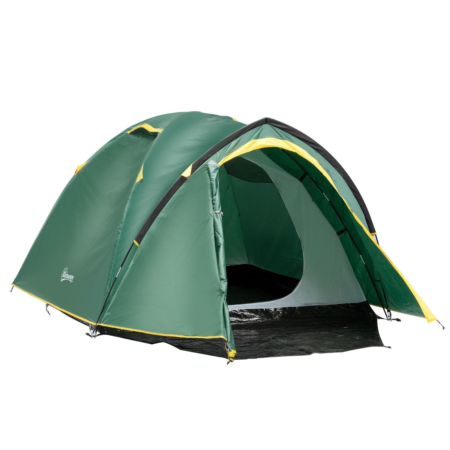 Dome Tält 2-3 Personer 190T Glasfiber Polyester Grön+Gul 325X183X130Cm Pinnar