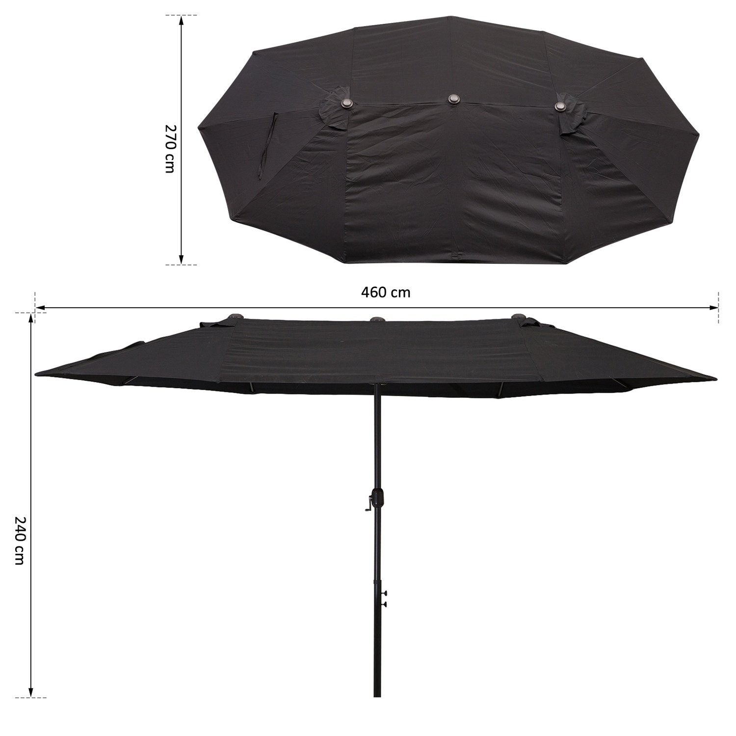 Parasol Garden Paraply Market Paraply Dubbelt Parasoll Uteplatsparaply Med Handvev Svart Oval 460 X 270 X 240 Cm