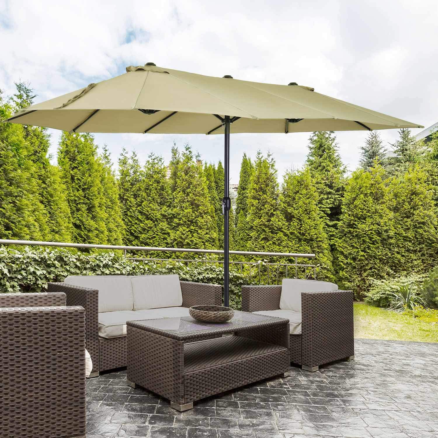 Parasol Market Paraply Dubbelparasoll Med Handvev Light Coffee Oval 460 X 270 X 240 Cm