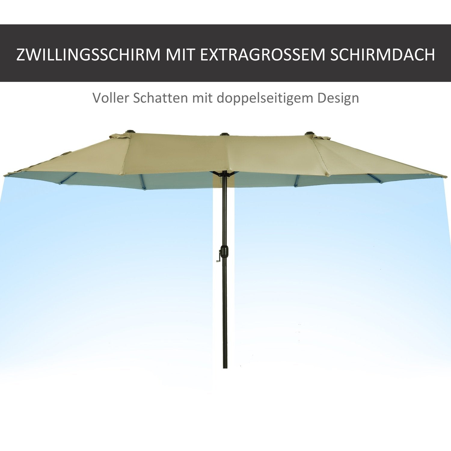 Parasol Market Paraply Dubbelparasoll Med Handvev Light Coffee Oval 460 X 270 X 240 Cm