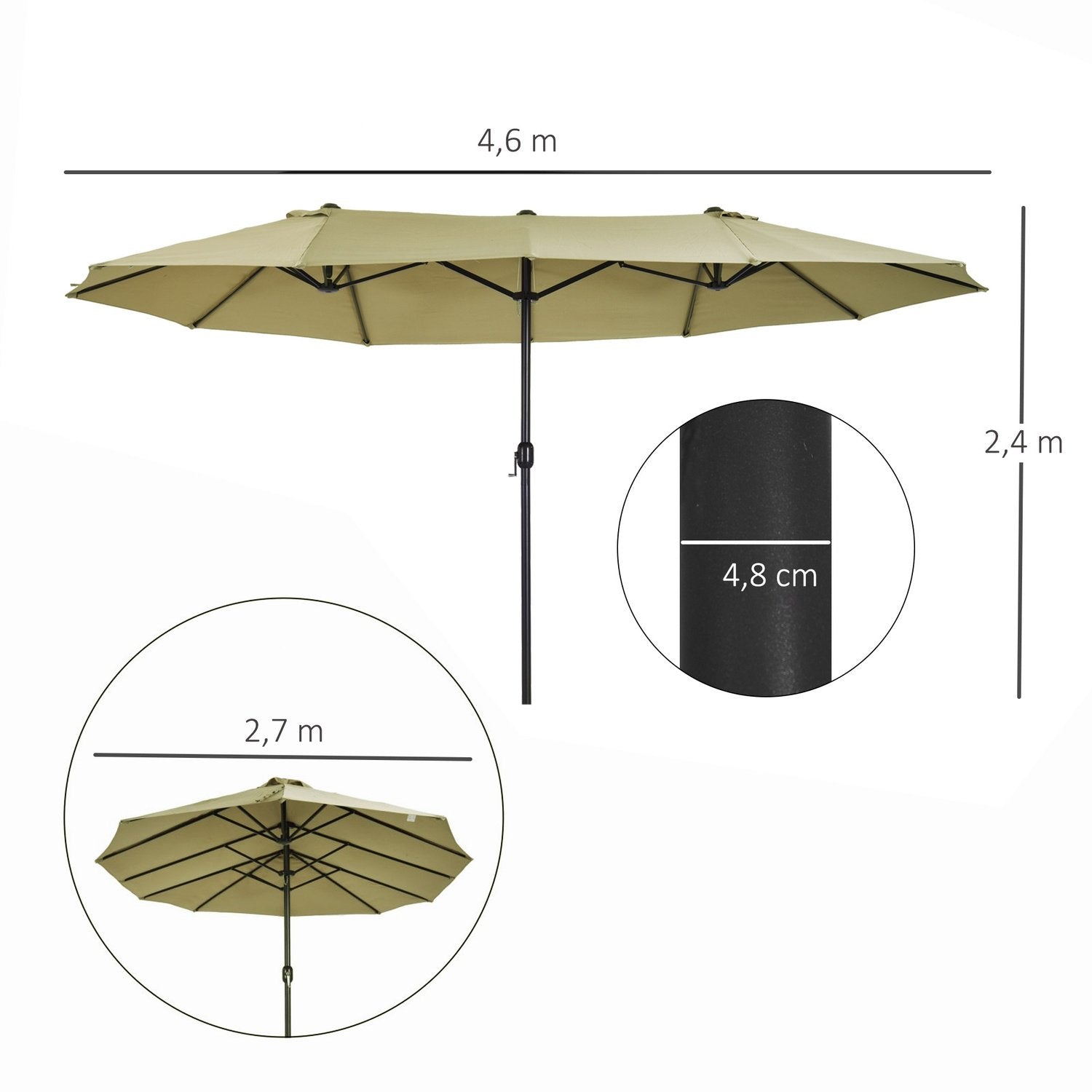 Parasol Market Paraply Dubbelparasoll Med Handvev Light Coffee Oval 460 X 270 X 240 Cm