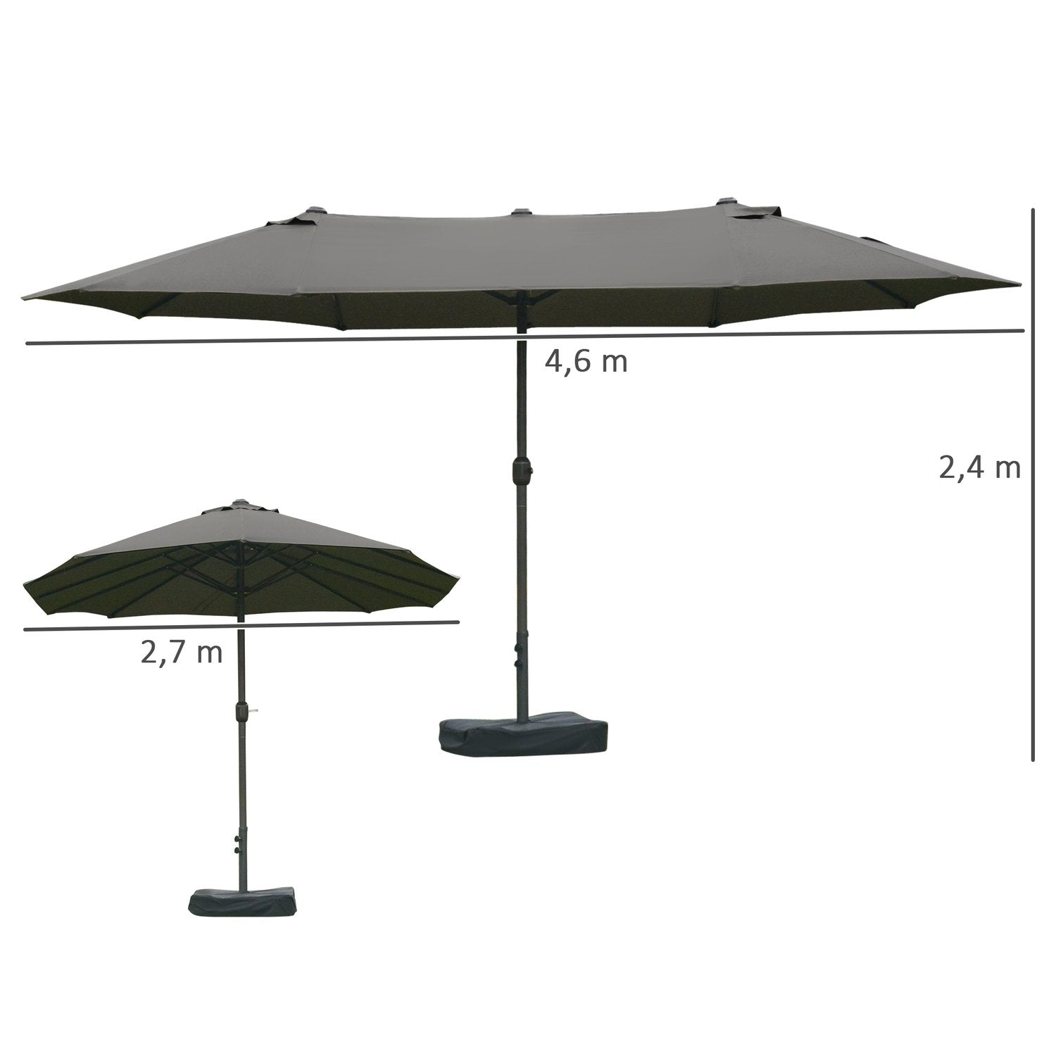 Parasol Garden Paraply Market Paraply Dubbelt Parasoll Patio Paraply Med Paraplystativ Handvev Mörkgrå Oval 460 X 270 X 240 Cm