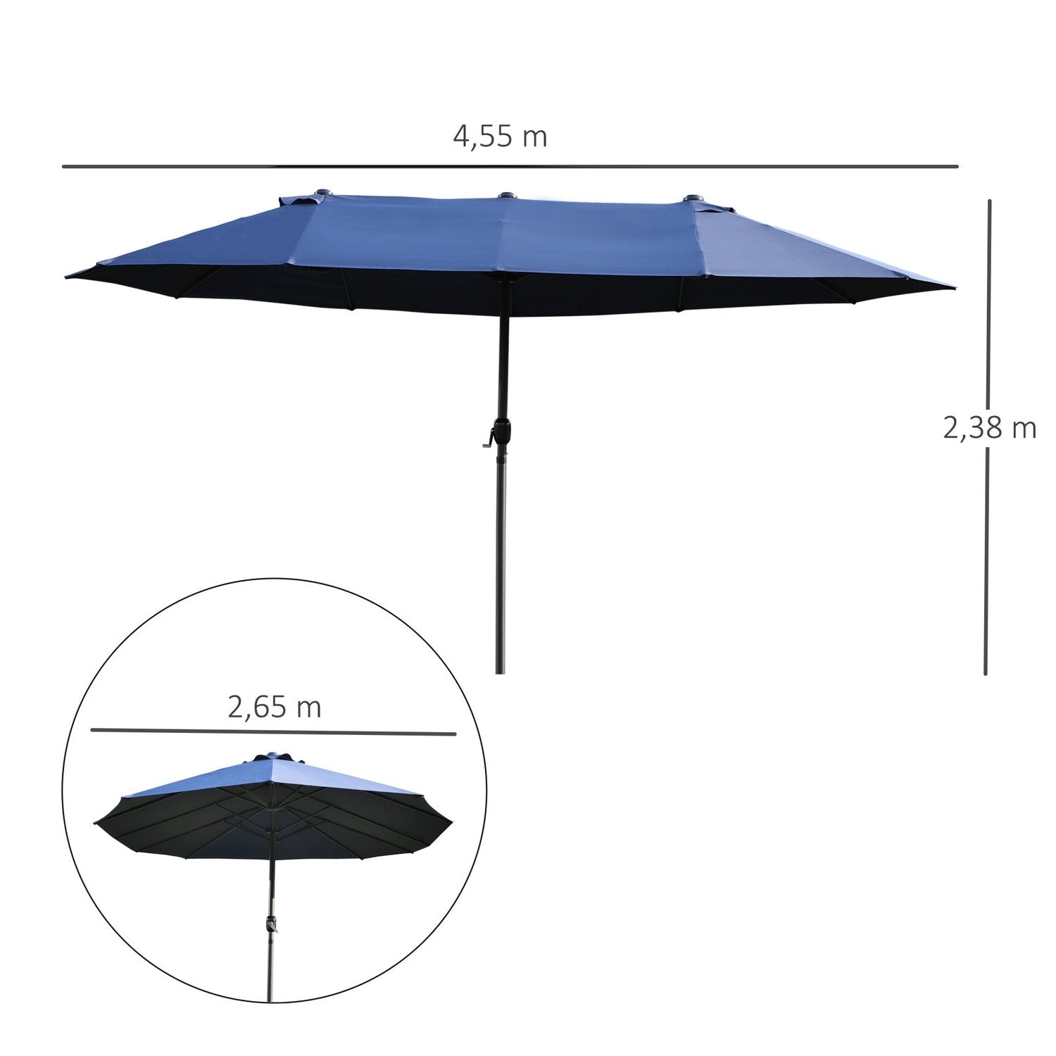 Parasol Garden Paraply Market Paraply Dubbelt Parasoll Uteplatsparaply Med Handvev Blå Oval 460 X 270 X 240 Cm