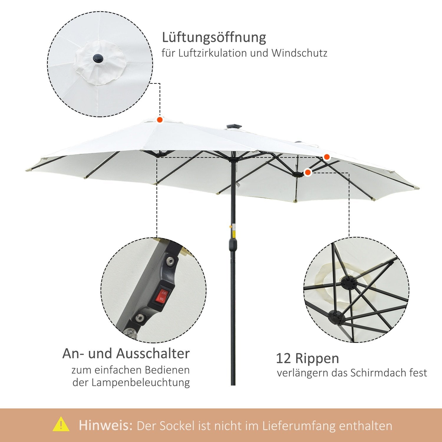 Parasoll Med Led Solar 4,5 M Dubbelparasoll Trädgårdsparasoll Market Paraply Patio Paraply Oval Black + Creme White