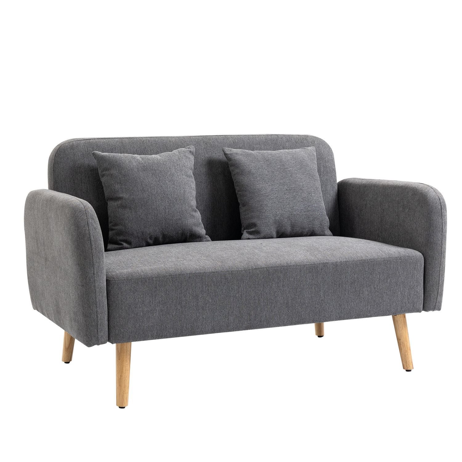 Dubbelsoffa Loveseat Med Kudde, Justerbara Fotstöd, Sammetslen Polyester, Gummiträ, Skum, 2-Sits, Tygöverdrag