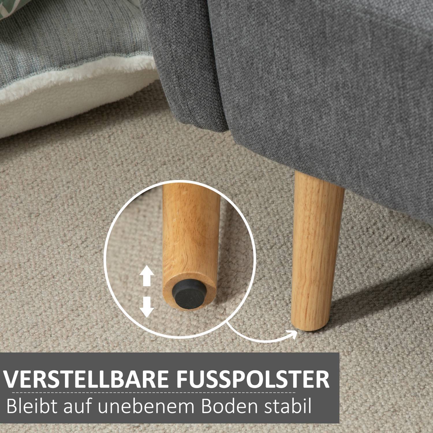 Dubbelsoffa Loveseat Med Kudde, Justerbara Fotstöd, Sammetslen Polyester, Gummiträ, Skum, 2-Sits, Tygöverdrag