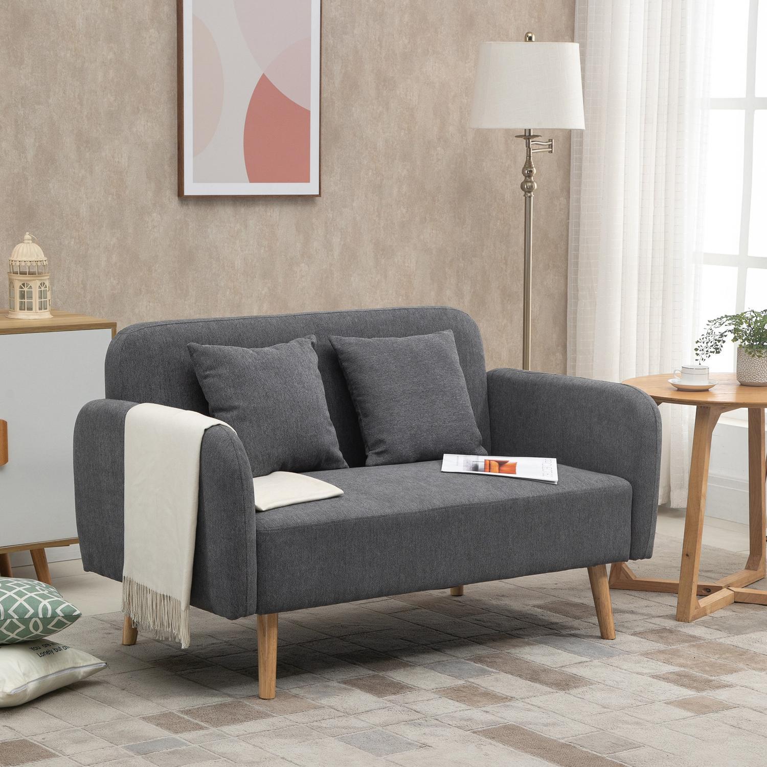 Dubbelsoffa Loveseat Med Kudde, Justerbara Fotstöd, Sammetslen Polyester, Gummiträ, Skum, 2-Sits, Tygöverdrag