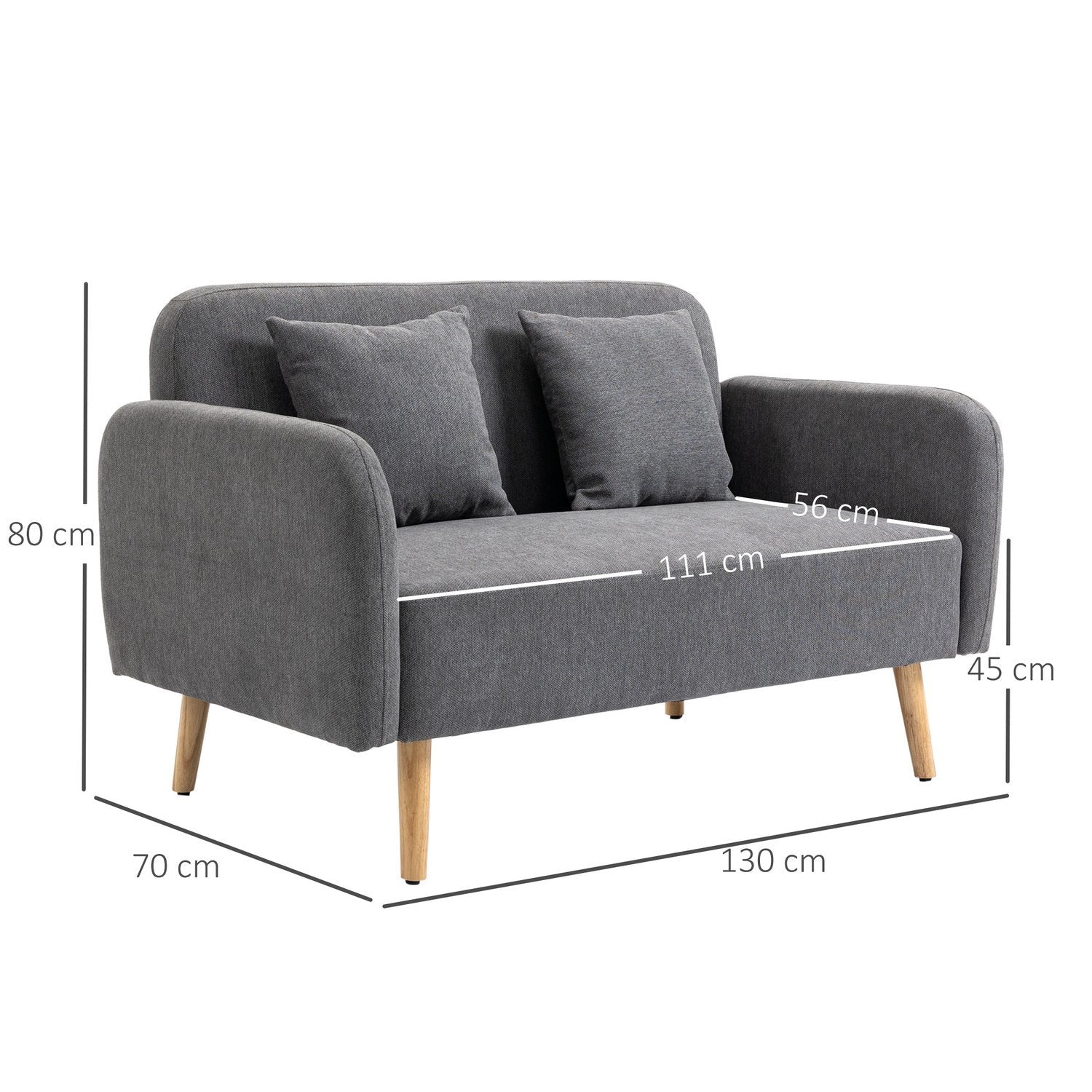 Dubbelsoffa Loveseat Med Kudde, Justerbara Fotstöd, Sammetslen Polyester, Gummiträ, Skum, 2-Sits, Tygöverdrag