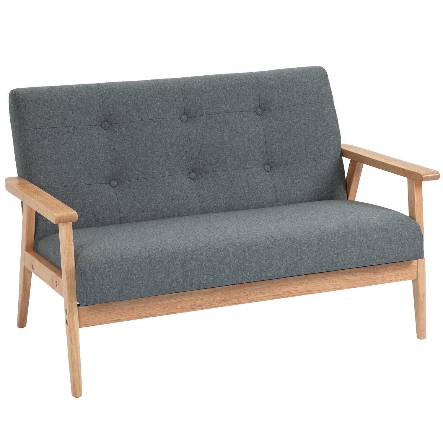 Dubbelsoffklädsel Loveseat, Kompakt Design, Tvåsits, Tygsoffa, 2-Sits, Linne & Gummiträ, Grå, 115X66,5X73Cm