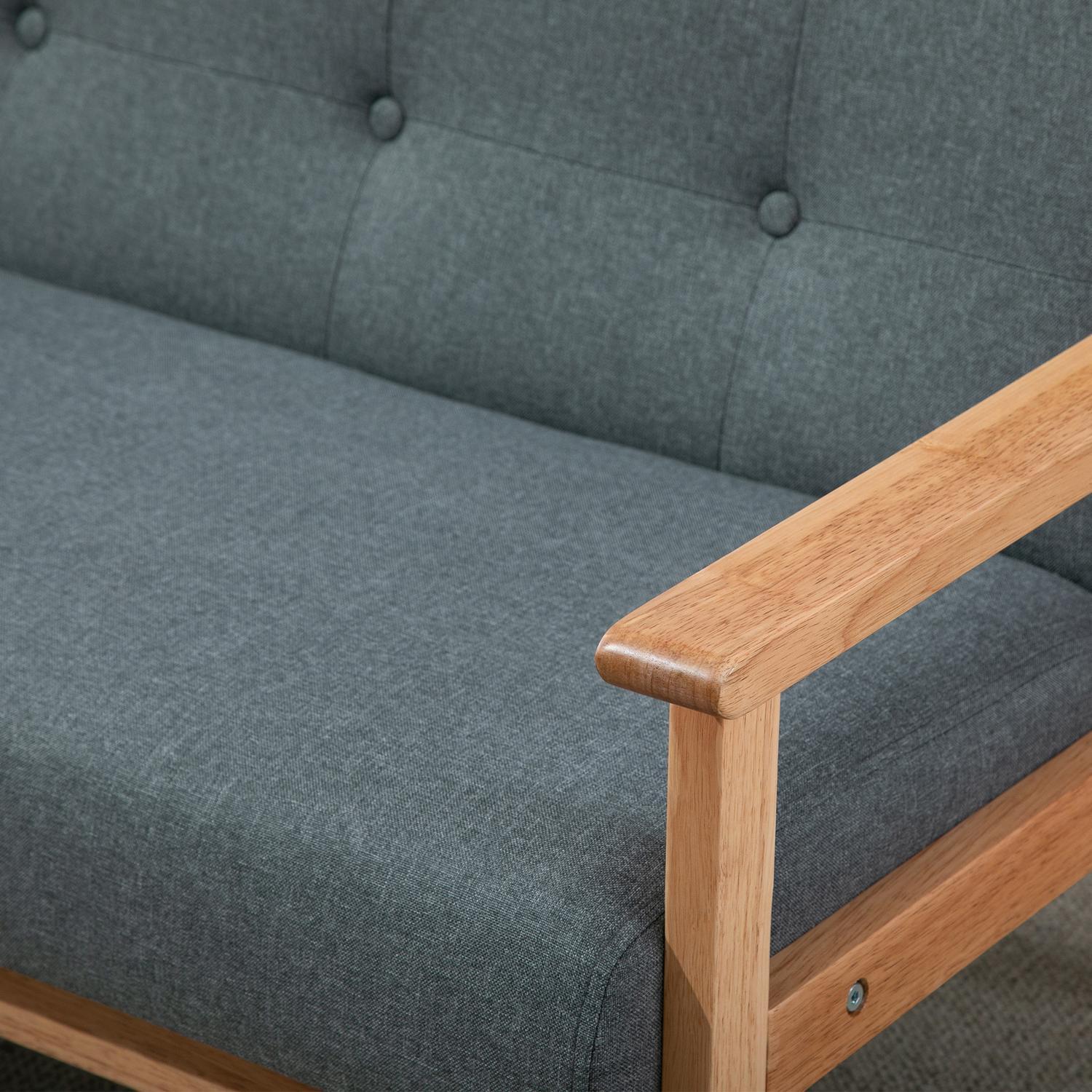 Dubbelsoffklädsel Loveseat, Kompakt Design, Tvåsits, Tygsoffa, 2-Sits, Linne & Gummiträ, Grå, 115X66,5X73Cm