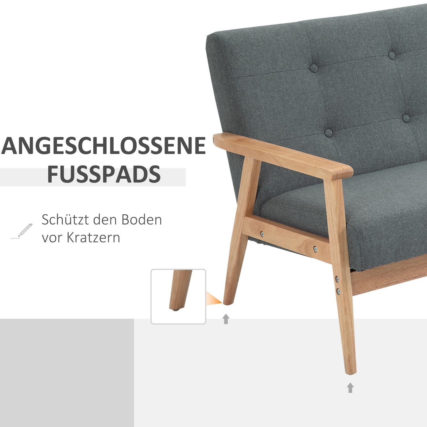 Dubbelsoffklädsel Loveseat, Kompakt Design, Tvåsits, Tygsoffa, 2-Sits, Linne & Gummiträ, Grå, 115X66,5X73Cm