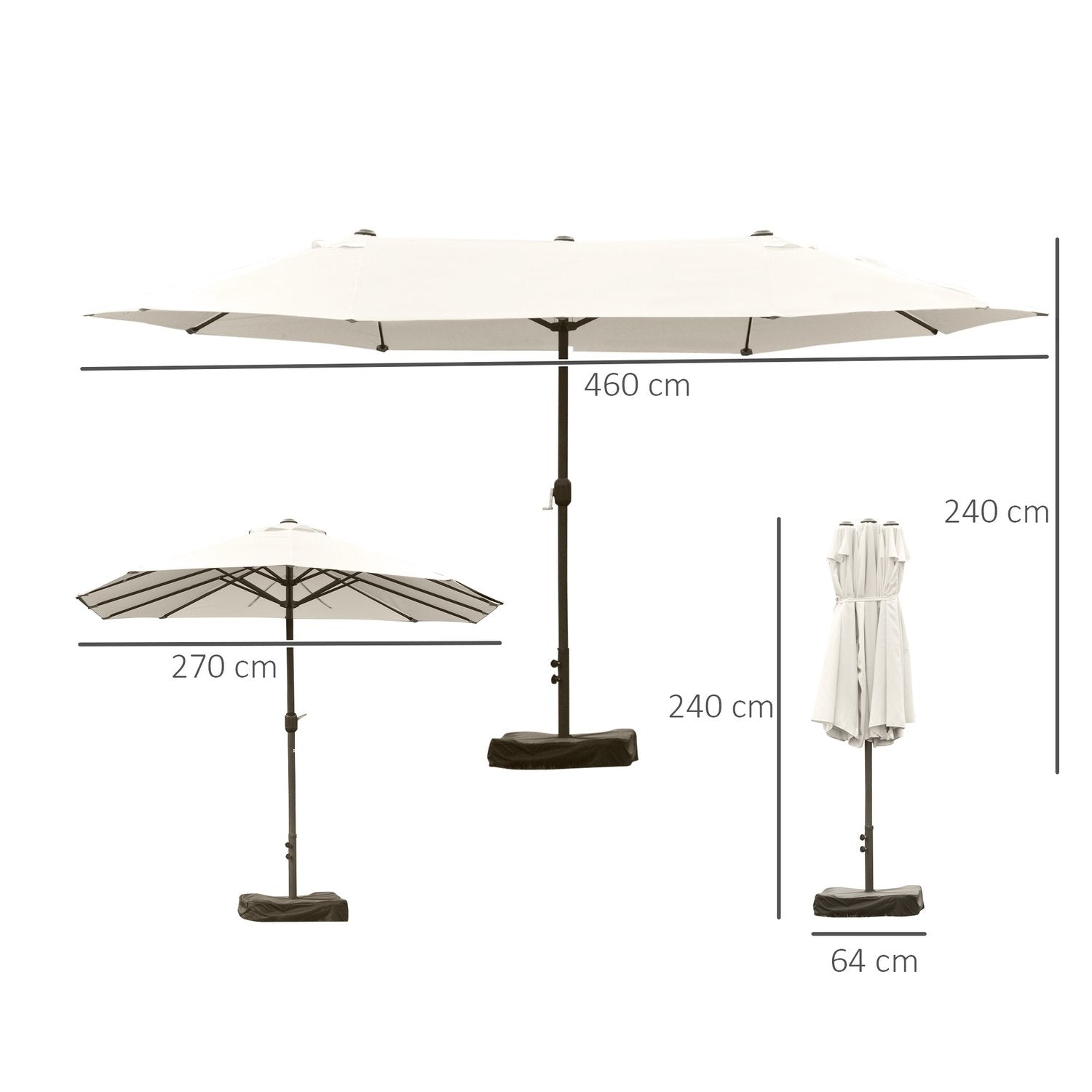 Dubbelparaply Oval Handvev Krämvit 460X270X240Cm Stativ