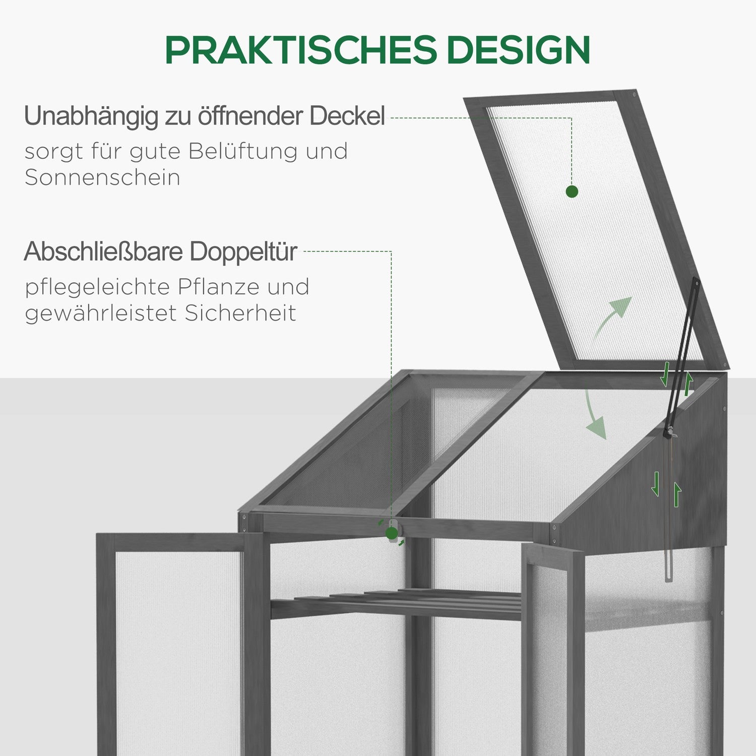 Drivhus med kall ram, 3 hyllor, vintersäker
