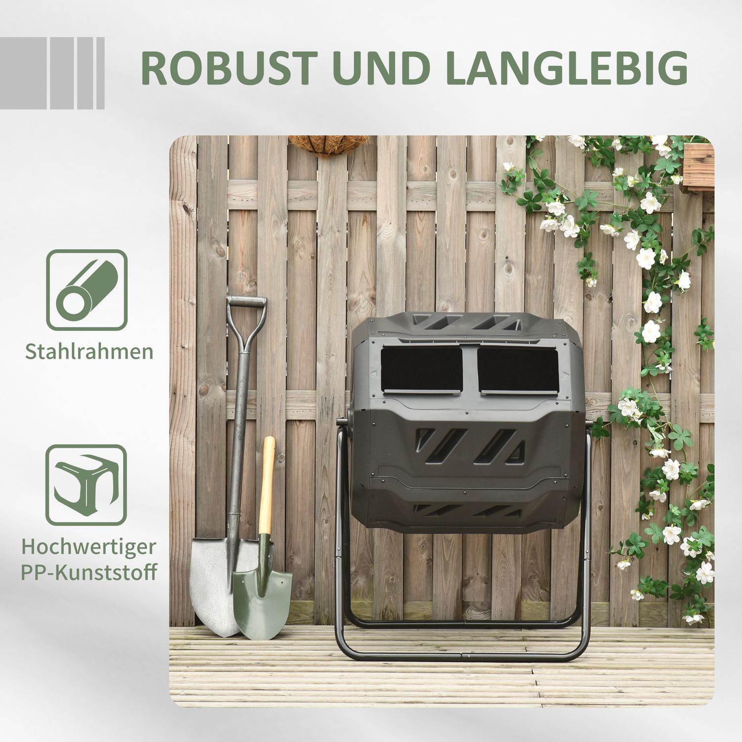 Drum Composter 160L Trädgårdskompostor Med 2 Kamrar Roterande Organiskt Avfall Svart Effektiv & Robust