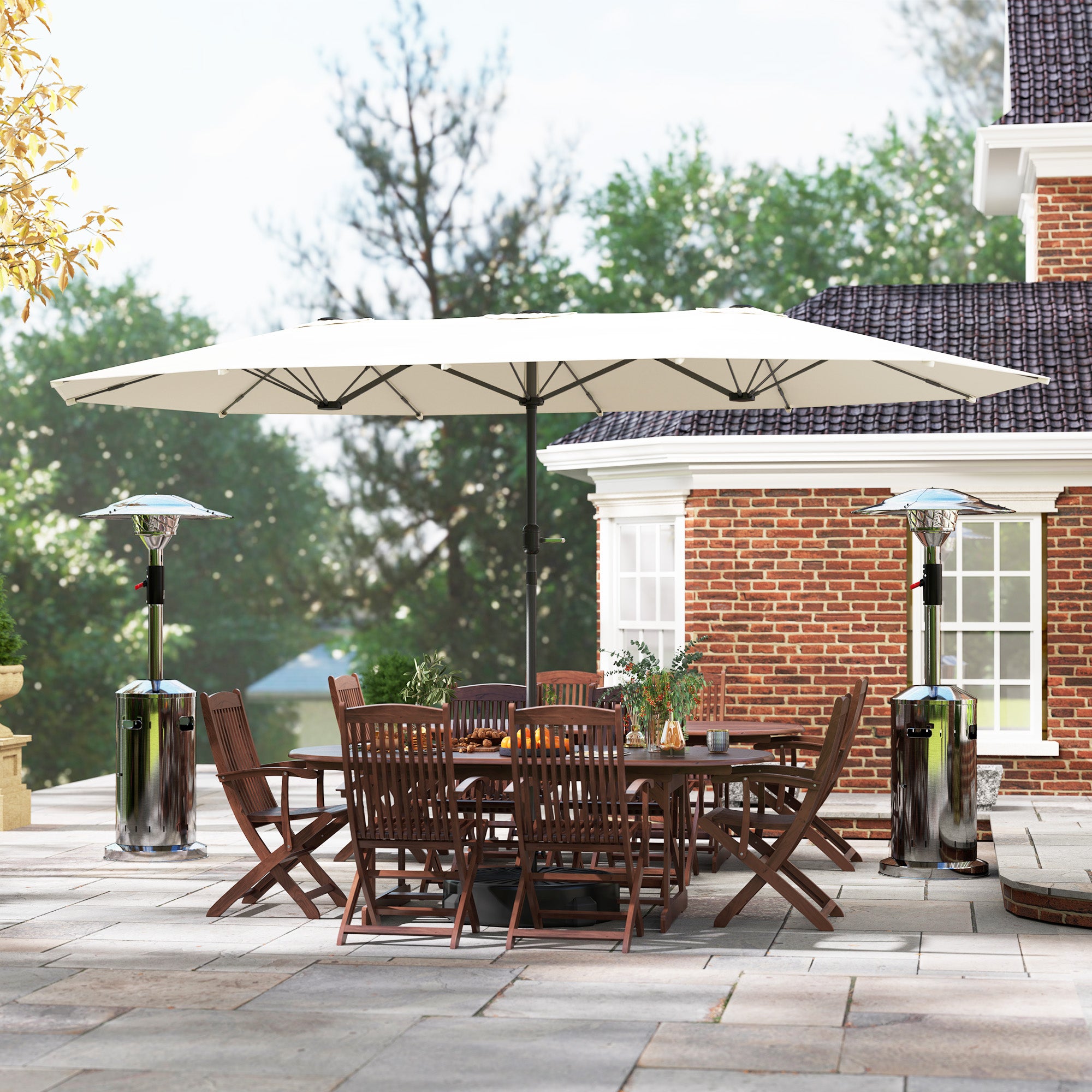 Dubbel Oval Parasoll 436x260 cm, UV-skydd, Beige