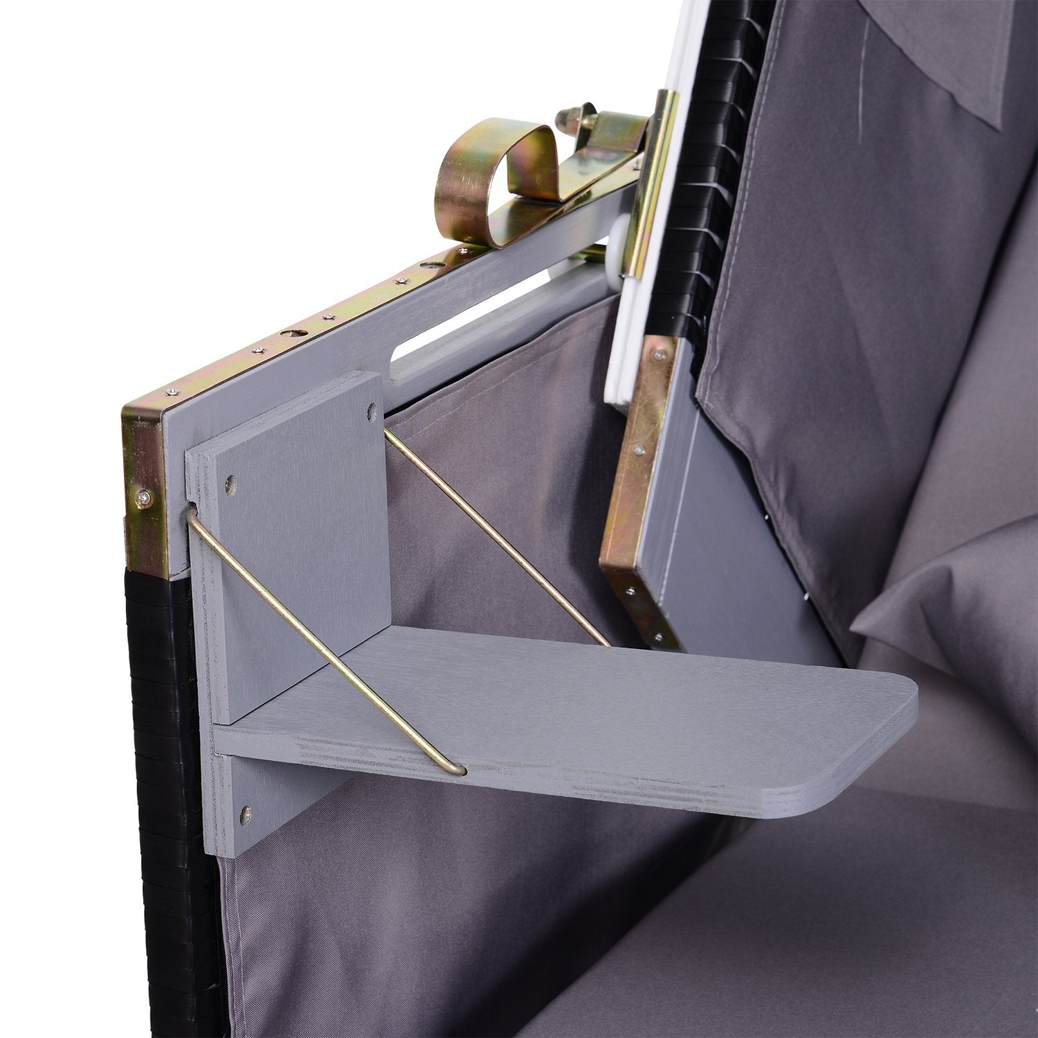 Dubbel fåtölj solstol, PE rotting, mugghållare, grå