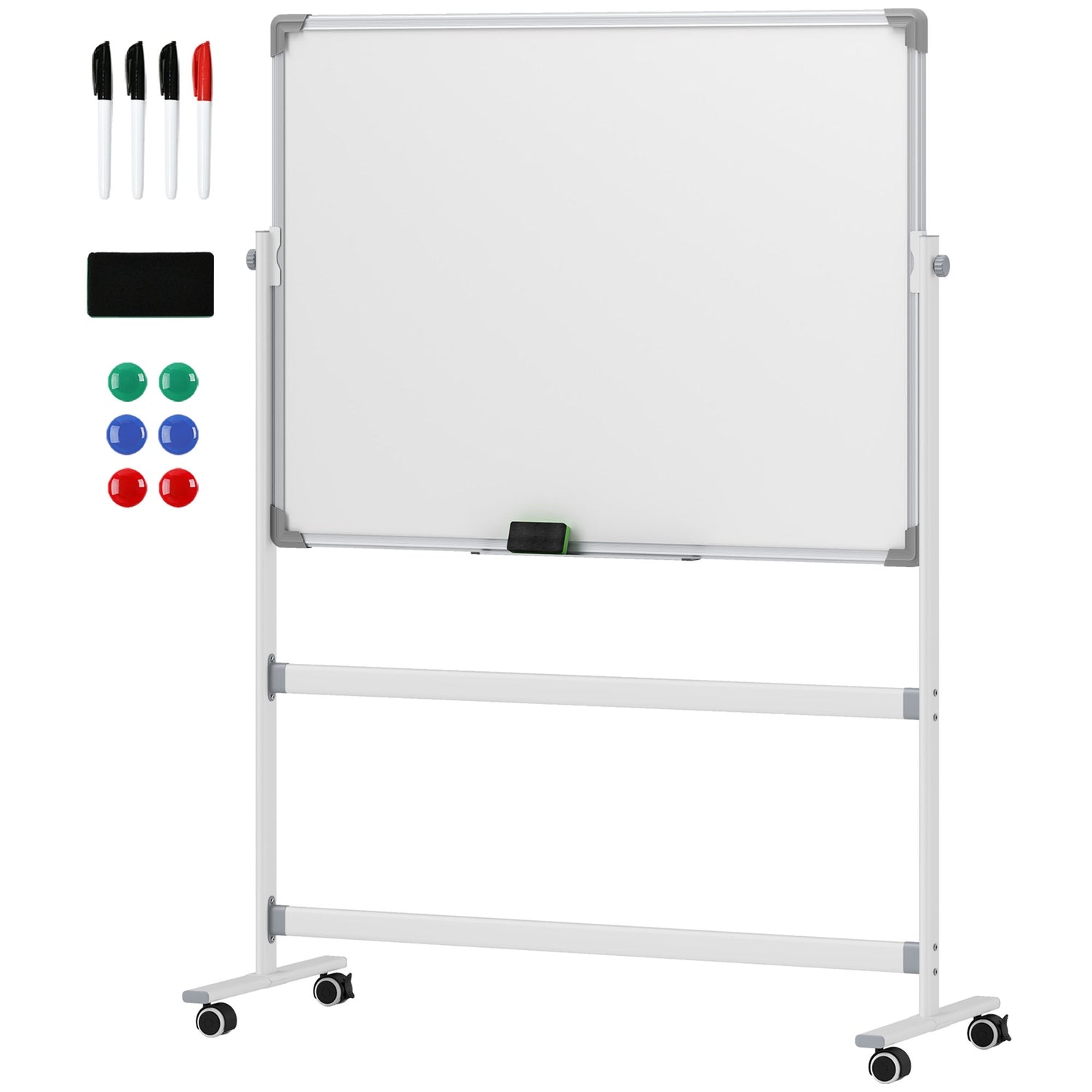 Dubbelsidig Whiteboard 120x90 cm med stativ & hjul