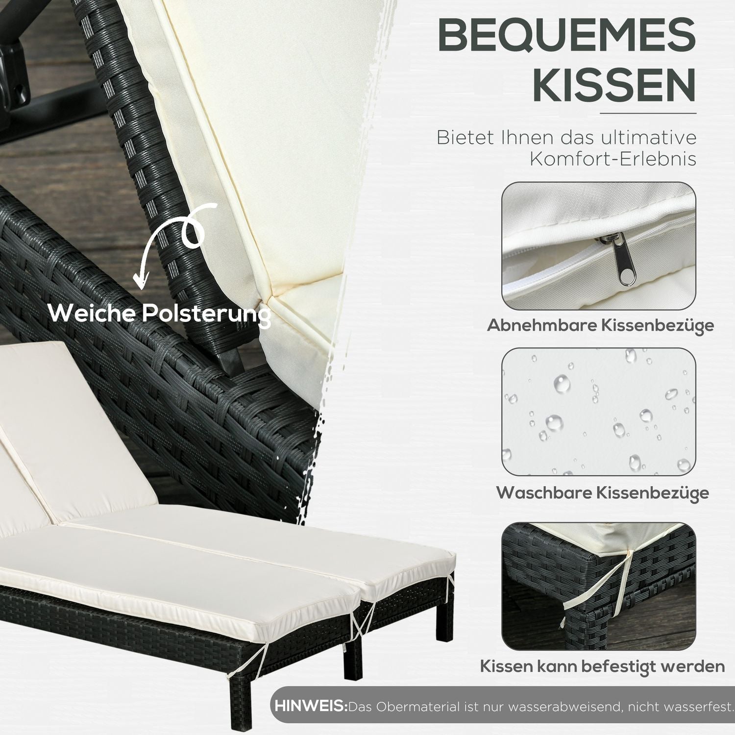 Dubbel solstol för 2, justerbart ryggstöd, grå rotting