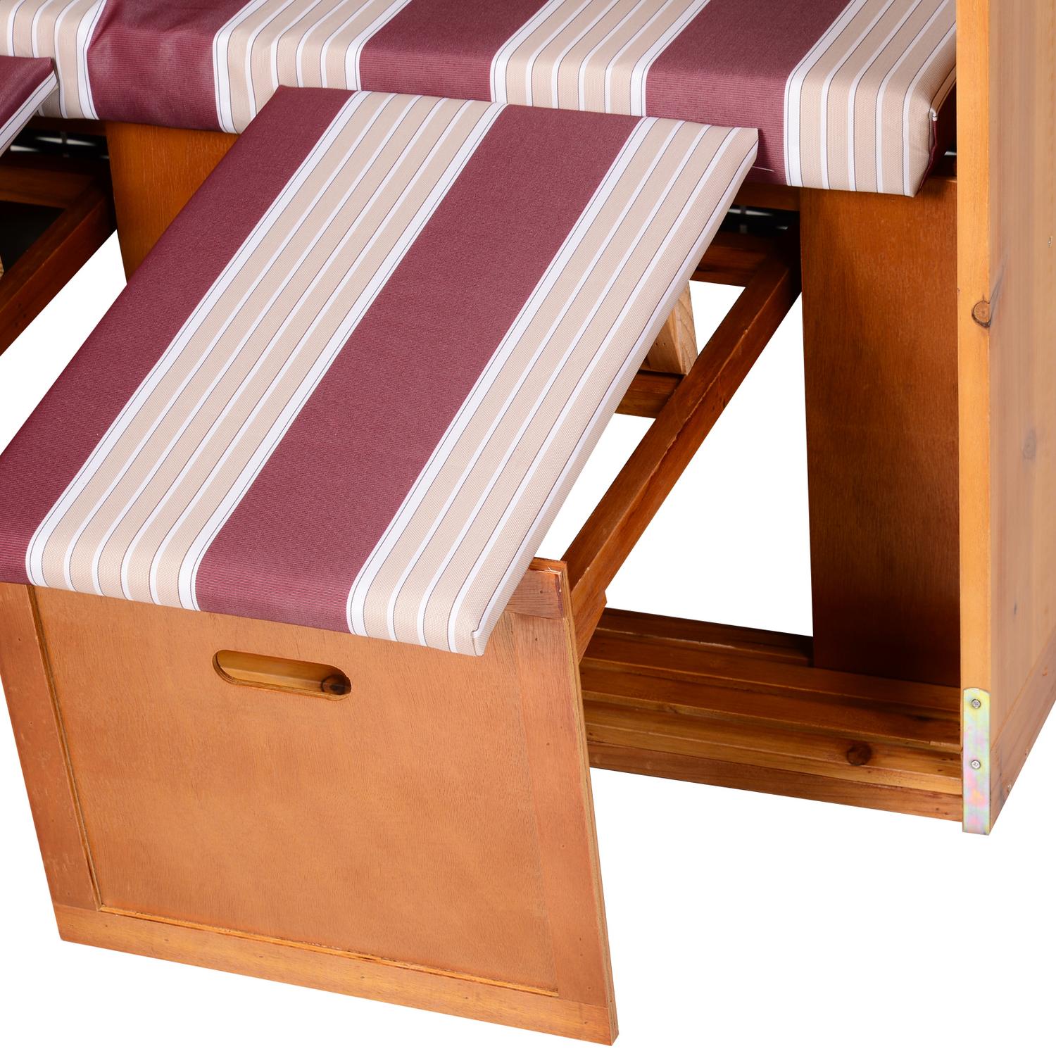 Dubbel solstol med tak- och dryckeshållare, röd/vit