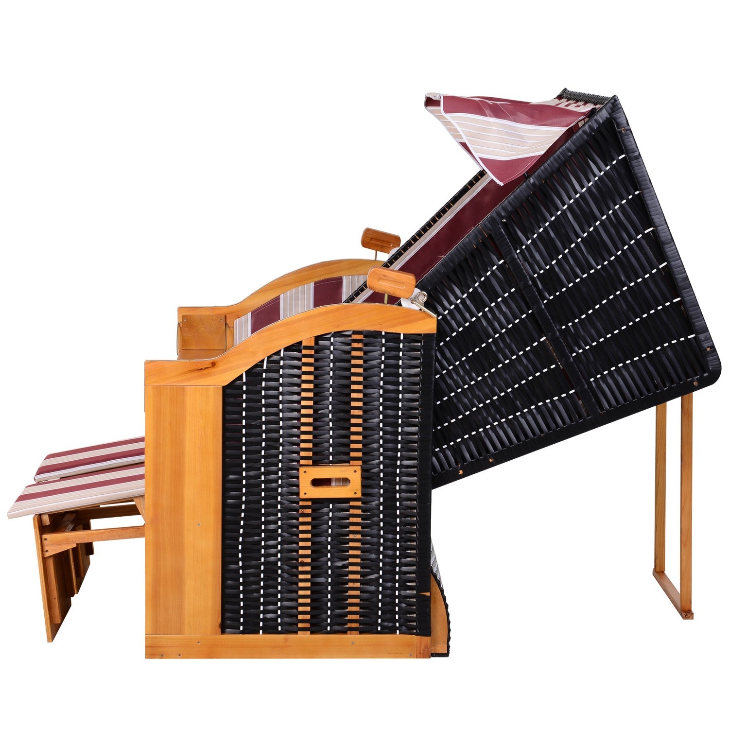 Dubbel solstol med tak- och dryckeshållare, röd/vit