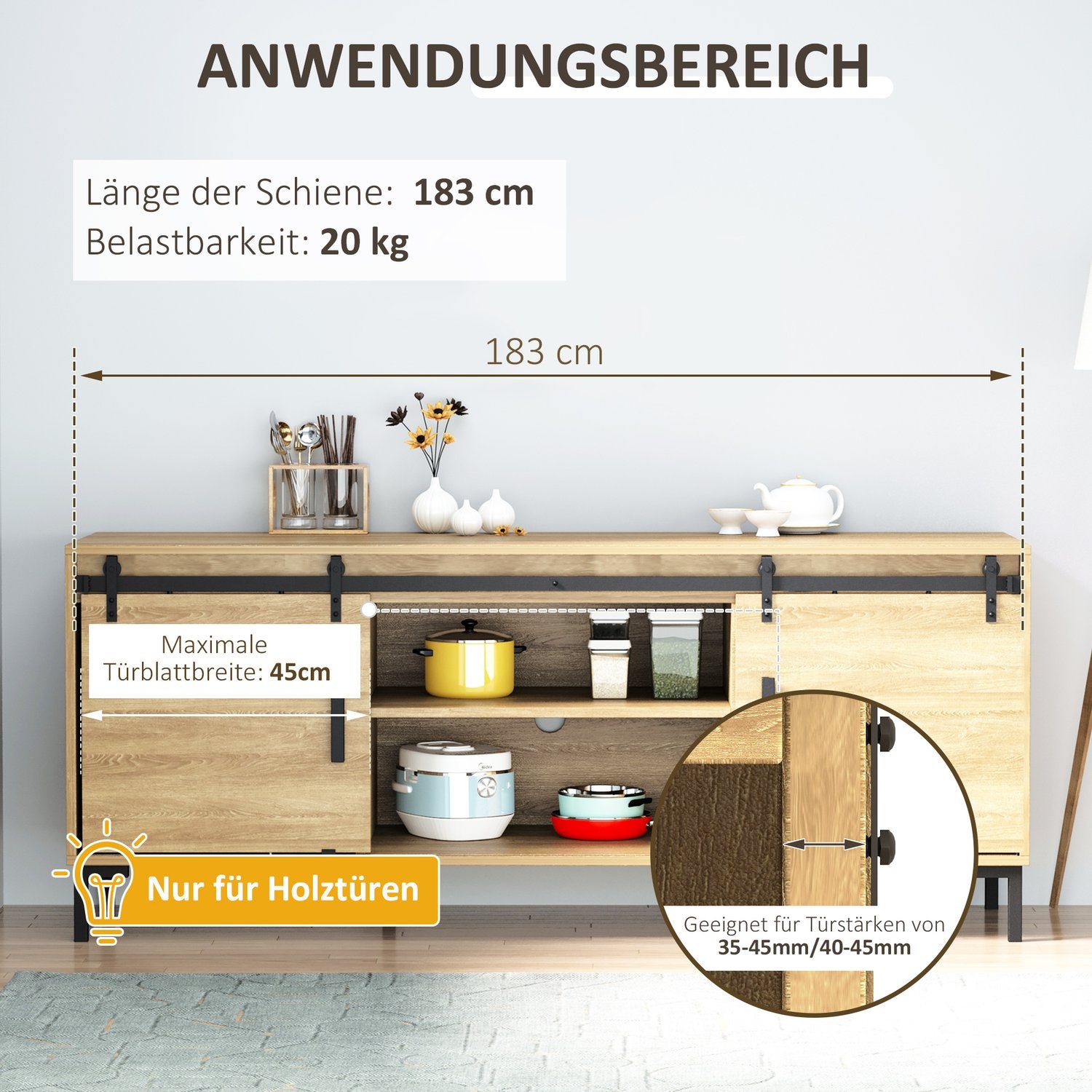 Dubbelt skjutdörrssystem i trä, svart kolstål