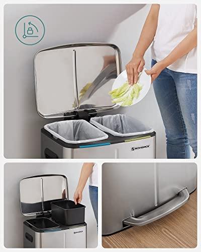 Dubbla fack Silver Pedal Bin med Soft-Close lock