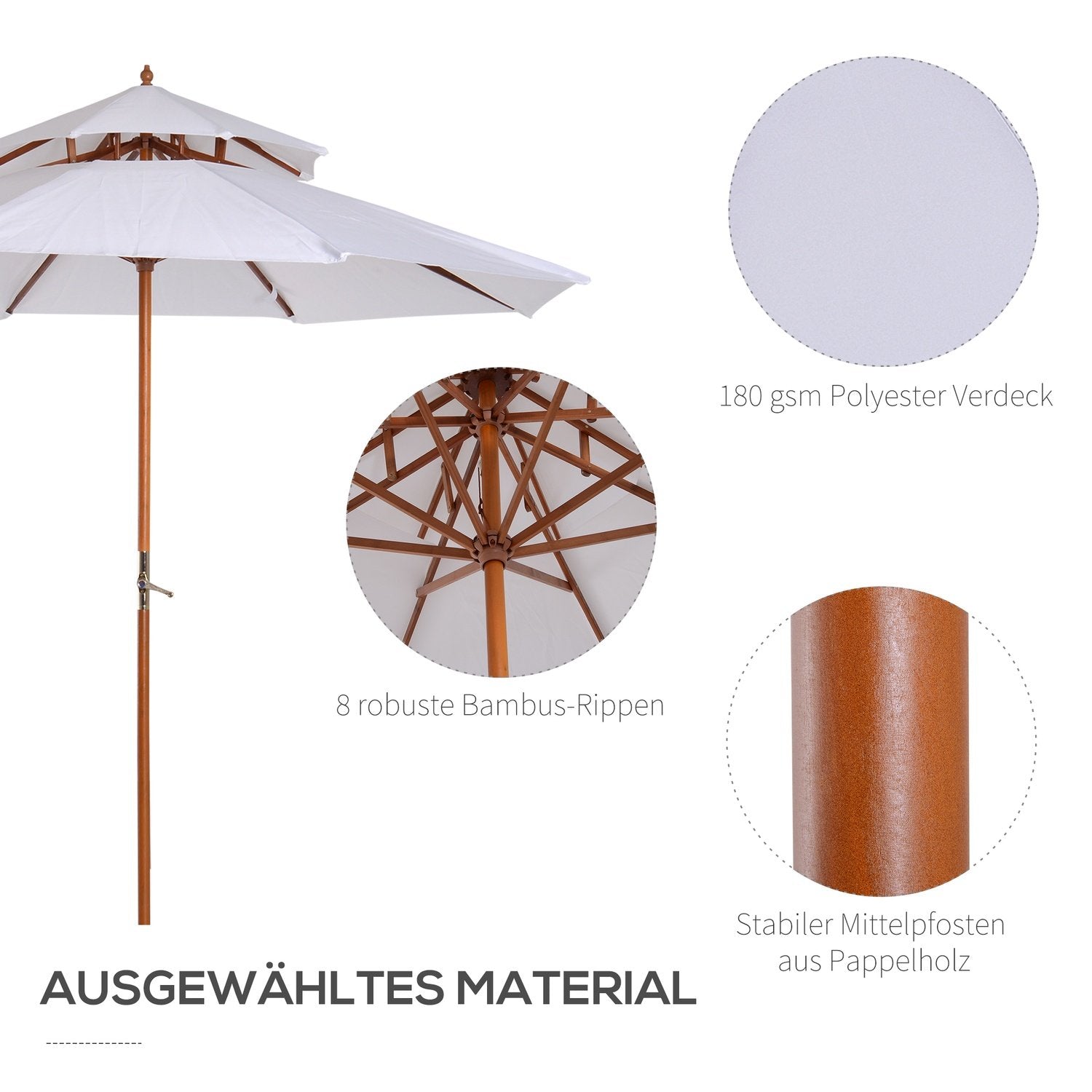 Parasol Trä Parasoll Trädgård Paraply Med Dubbeltak Balkong Paraply Cream