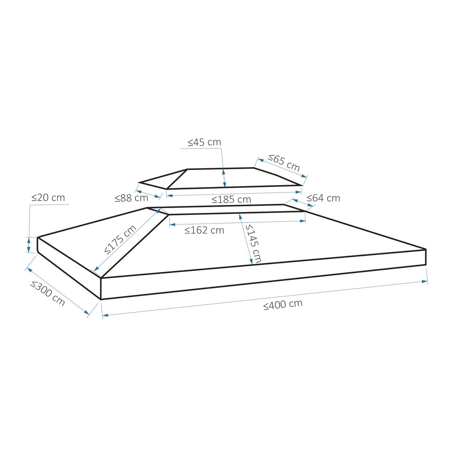 Replacement Roof Gazebo Tak För Garden Gazebo, Polyester, 3X4M, Ljusgrå