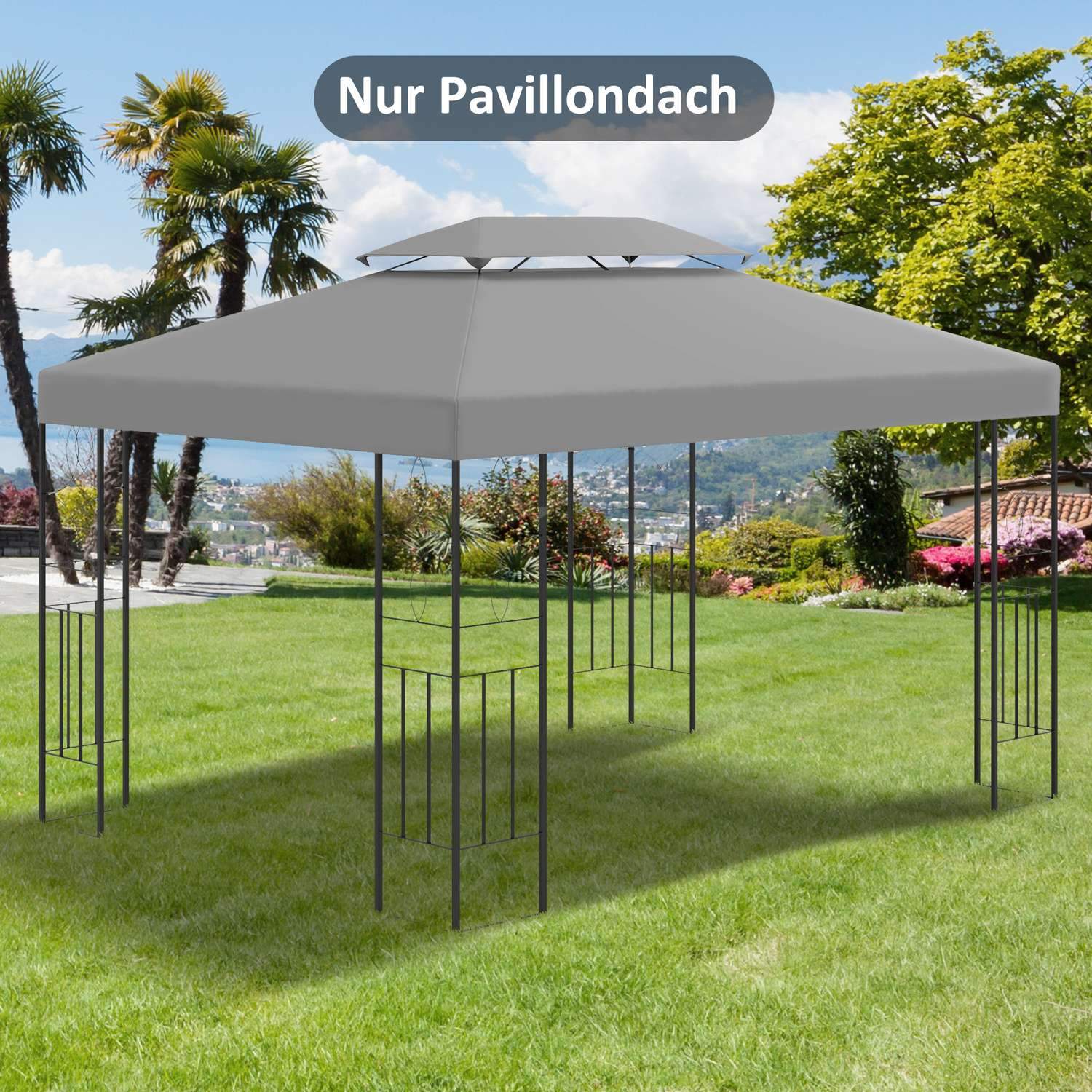 Replacement Roof Gazebo Tak För Garden Gazebo, Polyester, 3X4M, Ljusgrå