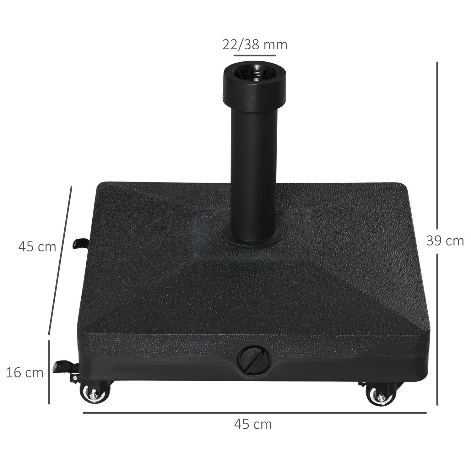 Parasollställ Med Rulle, Kan Fyllas Upp Till 20 Kg, För Paraplystolpar 38/48 Mm, För Trädgård, Terrass, Balkong, Svart, 45 X 45 Cm