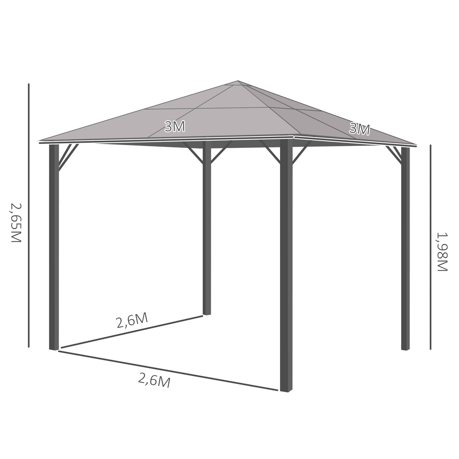 Paviljong 3 X 3M Trädgårdspaviljong Partytält Med Sidopaneler Pc Tak Aluminium Mörkgrå