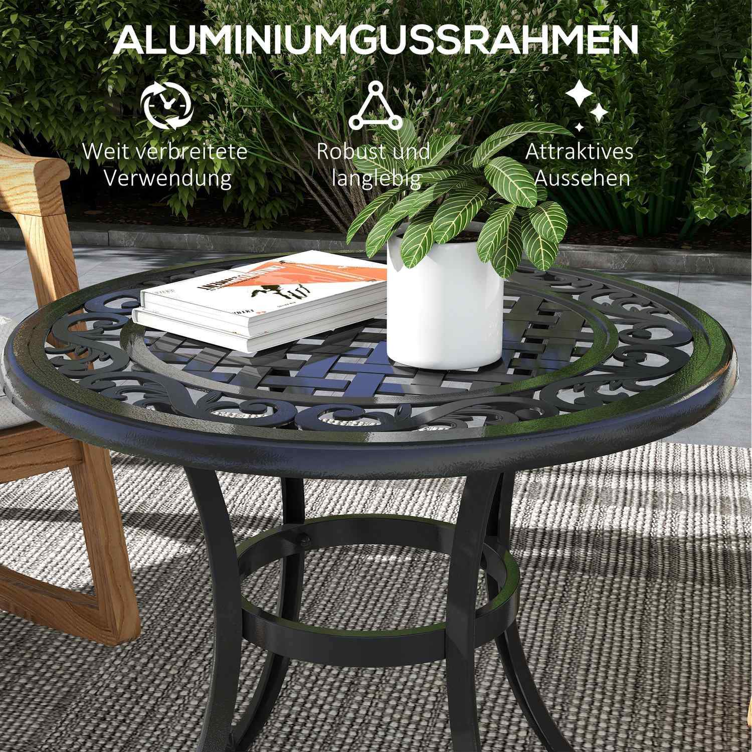 Sidobord, Trädgårdsbord, Uteplatsbord Med Aluminiumstomme, Soffbord Rymmer Upp Till 50 Kg För Trädgård, Balkong, Svart, 60 X 60 X 53 Cm