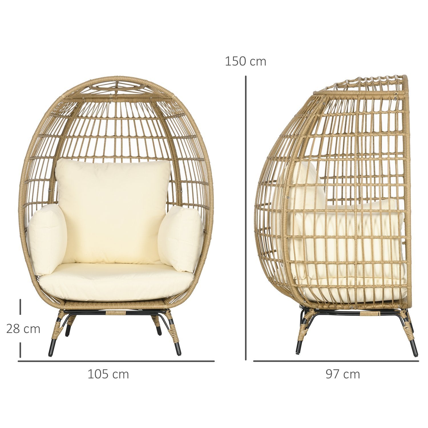 Wicker Rattan Stol Rottingstol Med Sittdyna Upphöjd Trädgårdsstol För Balkong Uteplats Metall Khaki 105 X 97 X 150 Cm