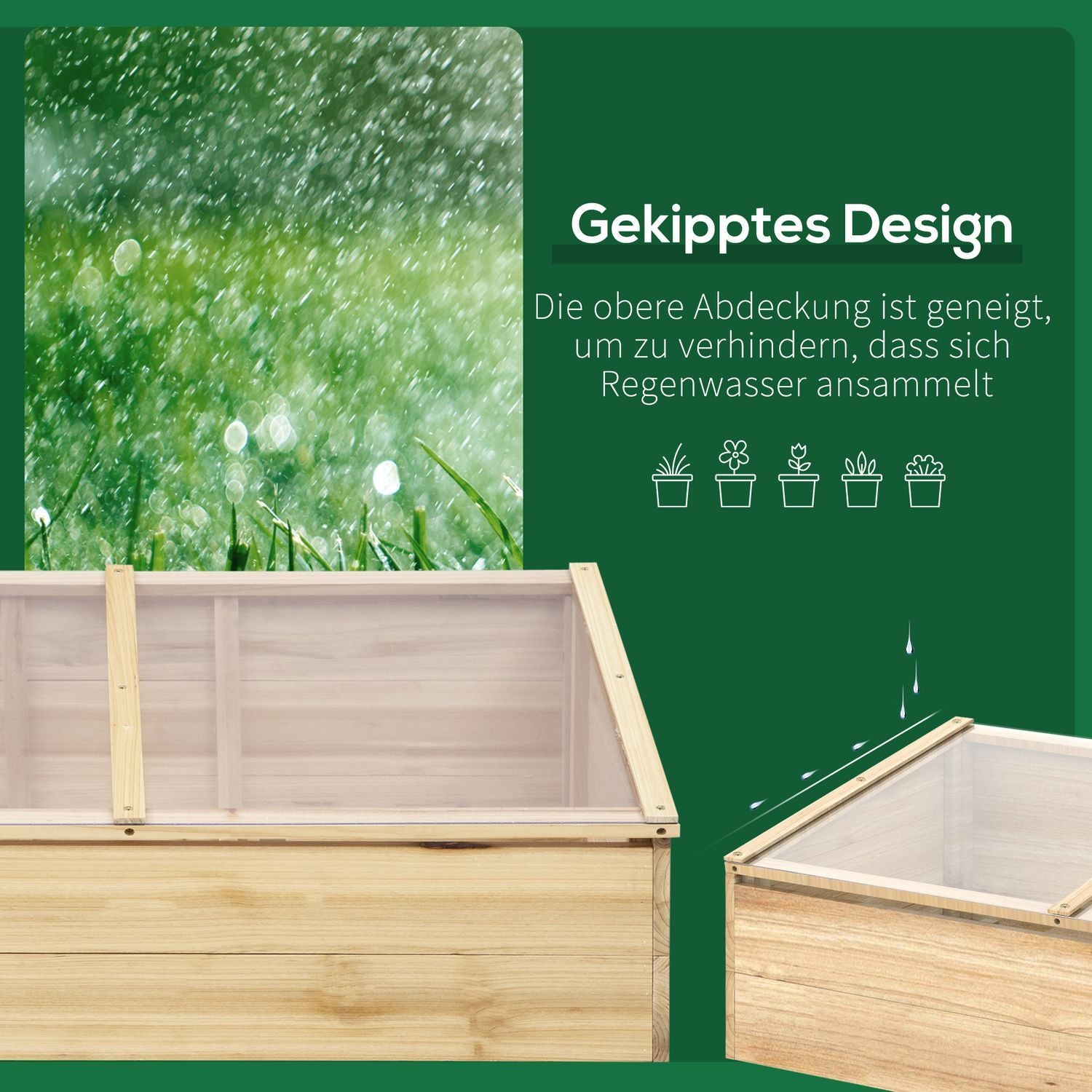 Greenhouse Trä Kallram Box, Växthus & Trädgård Plant Box System, 100X50X35 Cm, Naturlig, Gran, Pc Board